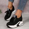 Large Size Thick-soled Heightened Flying Woven Surface Straps Sports and Leisure Shoes Spring and Autumn New Round Head Wedge Single Shoes