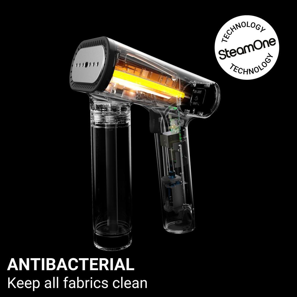 Отпариватель для одежды SteamOne NS1750B, черный, 18 г в 30, можно использовать непрерывно с пластиковой бутылкой S-Nomad, легкий/мощный пар/запускается