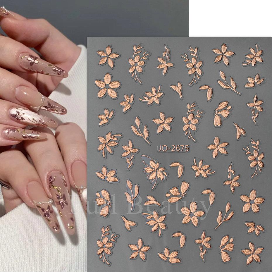 Nail Art Stickers, Imitation Hand-Painted Golden Branches, Jade Leaves, Bronzing Flowers, Flower Petals, Adhesive Nail Stickers