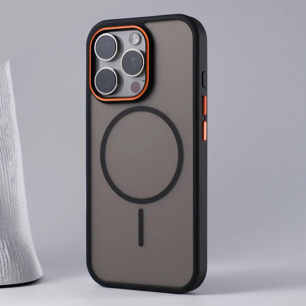 Роскошный Простой Чехол для Телефона Magsafe для iPhone 17 16 15 14 13 12 17 Pro Max Матовый Контрастный Цвет Беспроводная Зарядка Жесткий Бампер