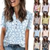 Женские летние топы, женская мода, повседневная футболка с цветочным принтом, V-образным вырезом, коротким рукавом, на пуговицах