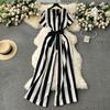 Women Jumpsuits Fashion V Neck Lace Up Loose Wide Legs Pants 2024 New Design OL Color Block Stripe Bodysuits