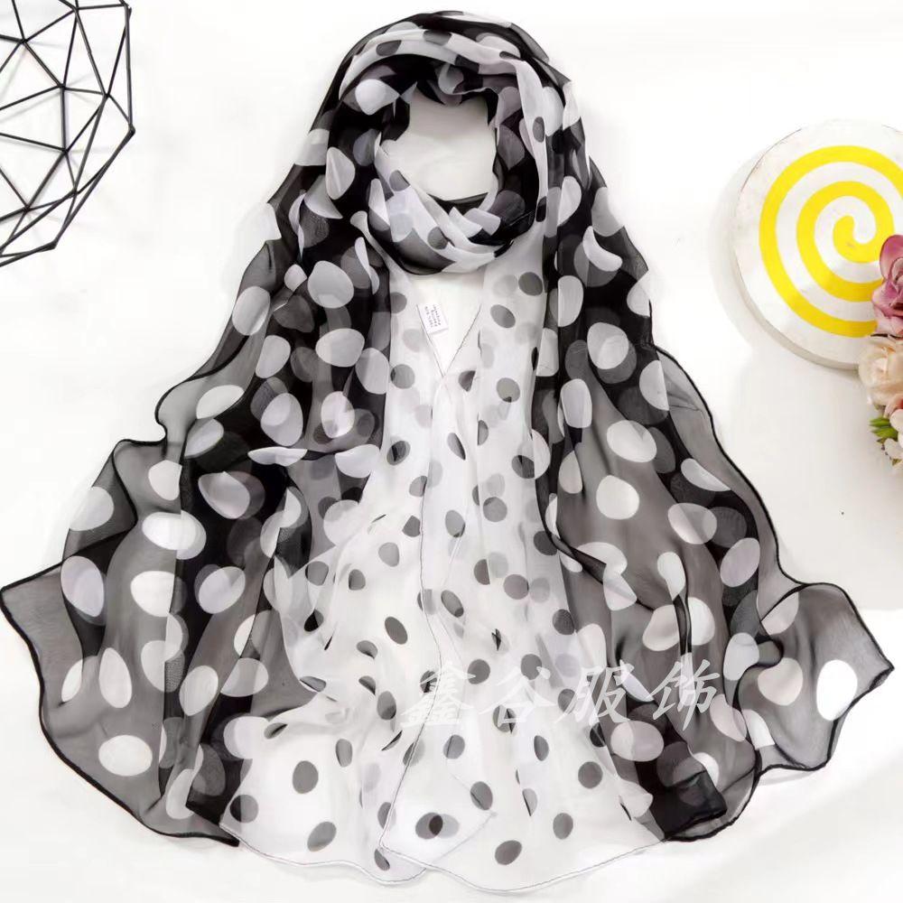 Весенне-летний тонкий полупрозрачный шарф в горошек, ветрозащитный и солнцезащитный шарф с художественным декором в горошек, длинный