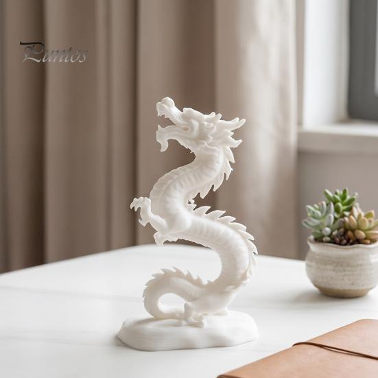 Художественная статуэтка дракона, 3D-печатная китайская фигурка, Белая статуэтка для коллекционирования, Статуэтка Фэн-шуй для украшения дома и офиса