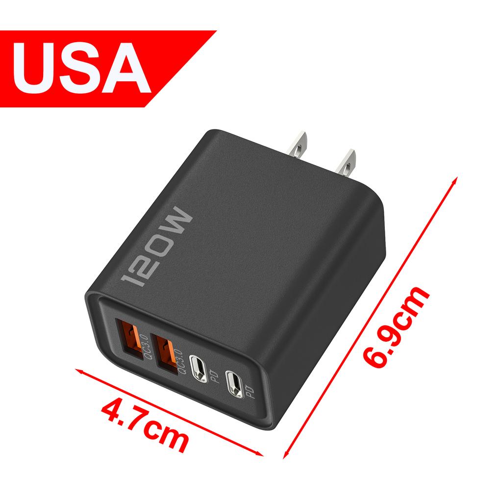 Быстрая зарядка PD 120 Вт USB Type C Двойной USB Typec Вилка EU/US/UK Адаптер Quick Charge 3.0 для Samsung IPhone Xiaomi Google Универсальный
