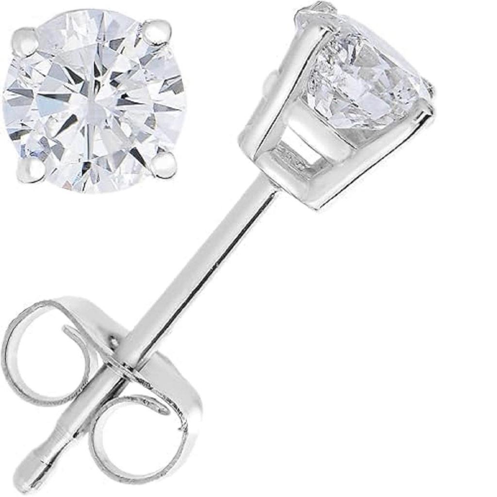 Jewels Prim Серьги-пусеты с бриллиантами, выращенными в лаборатории, 14K белое золото, чистота VS1 для женщин, круглые, в крапановой оправе