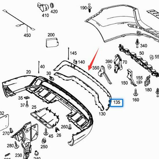 Верхняя яркая накладка заднего бампера, совместимая с Mercedes-Benz GL350 W166
