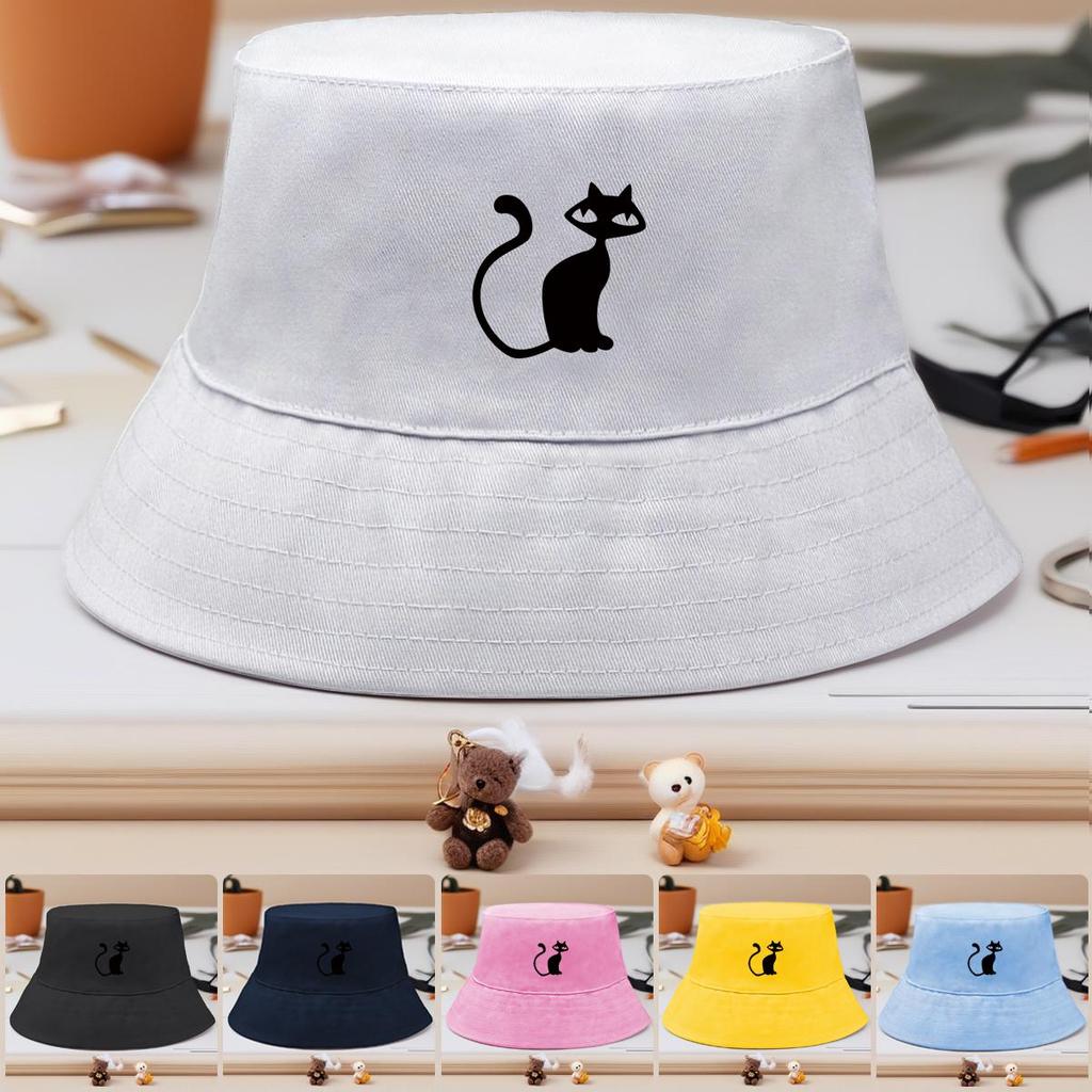 Bucket Hat With Black Cat Print , Animal Fisherman Hat Hip Hop Summer Foldable Fishing Cap