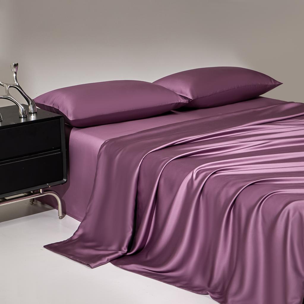 Mulberry Silk Bedding Bed Sheet Set 4 Piece | Fitted Sheet,Flat Sheet with 2 Pillowcases 50x75 | Double Queen King Hotel Quality