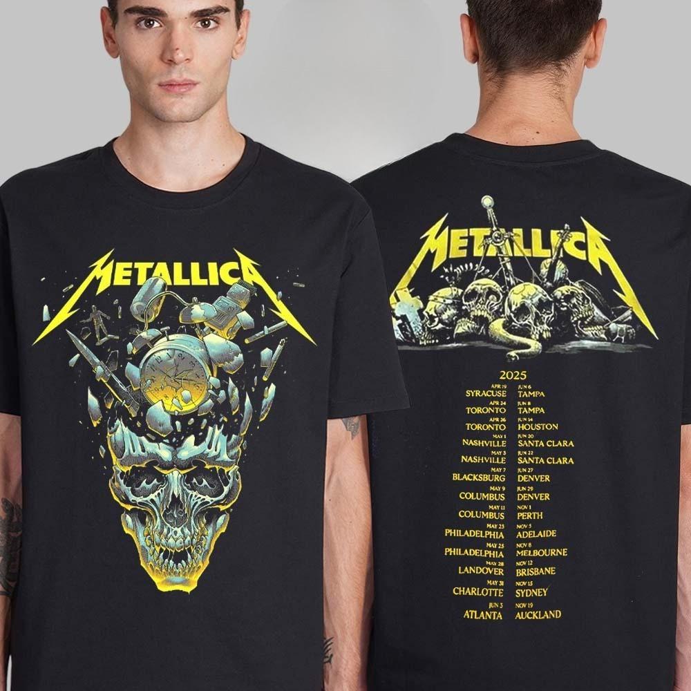 Футболка Metallica M72 Tampa 2025 Pop Up Shop в Тампе, Флорида, на стадионе Raymond James 6 и 8 июня 2025 года, двусторонняя футболка