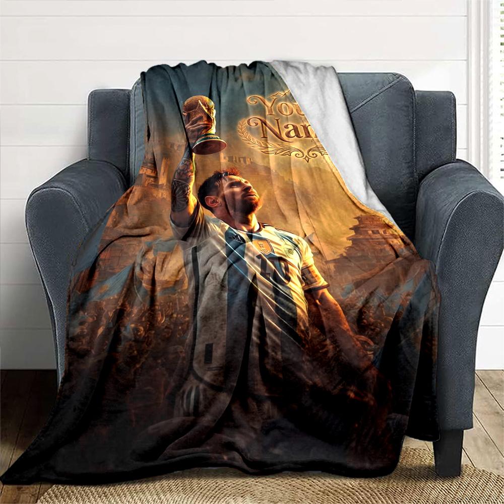 Football Messi Personalized Text Blanket Multi-purpose Personalized Blanket Soft & Cozy Perfect for Living Room Office Couch Bedding