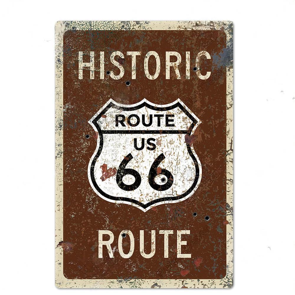 Винтажные металлические жестяные таблички, постеры Route 66, декоративная металлическая табличка, винтажный ретро-декор для гаража, стены бара или клуба.