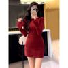 Petite Women's Long Sleeve Knit Dress - French Style Slimming Hip Wrap for Autumn & Winter