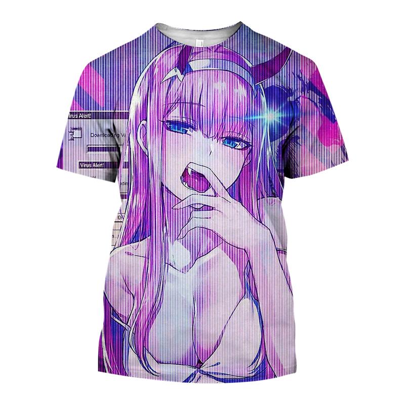 Летняя популярная мужская одежда аниме Darling In The Franxx Sexy Girl 3D Мужская футболка модная повседневная женская футболка с коротким рукавом большого размера