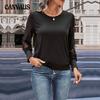 Spring and Autumn Women's Blouse Patchwork Sleeve Lace Black Long Sleeve Top