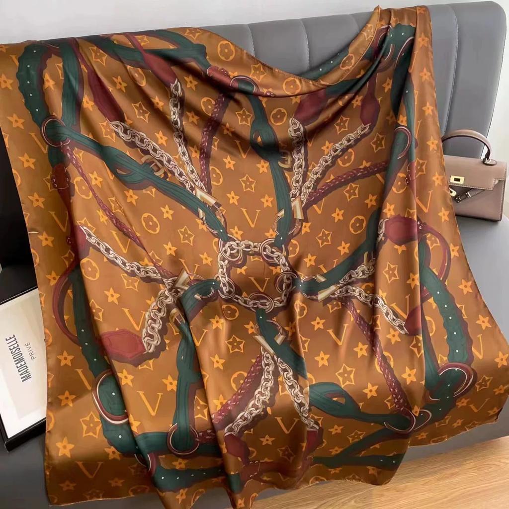 110cm Large Sqaure Scarf Printed Imitation Silk Scarf Women's Hadscarf