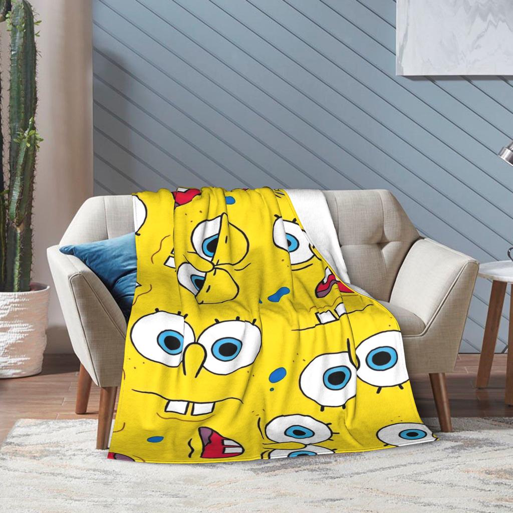 Cartoon Blanket Flannel Spring Autumn SpongeBob SquarePants Breathable Super Soft Throw Blankets for Bedding Car Bedspread