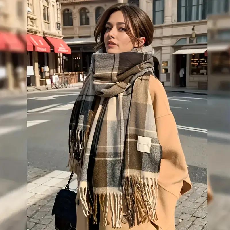 New Style Melard Scarf for Women, Suitable for Autumn And Winter, Korean Version, Versatile High-End Checkered Shawl, Couple'S Neck Warmer for Men