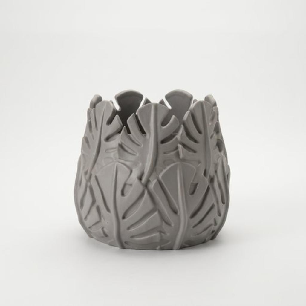 Decorative gray leaf-shaped pot for plants