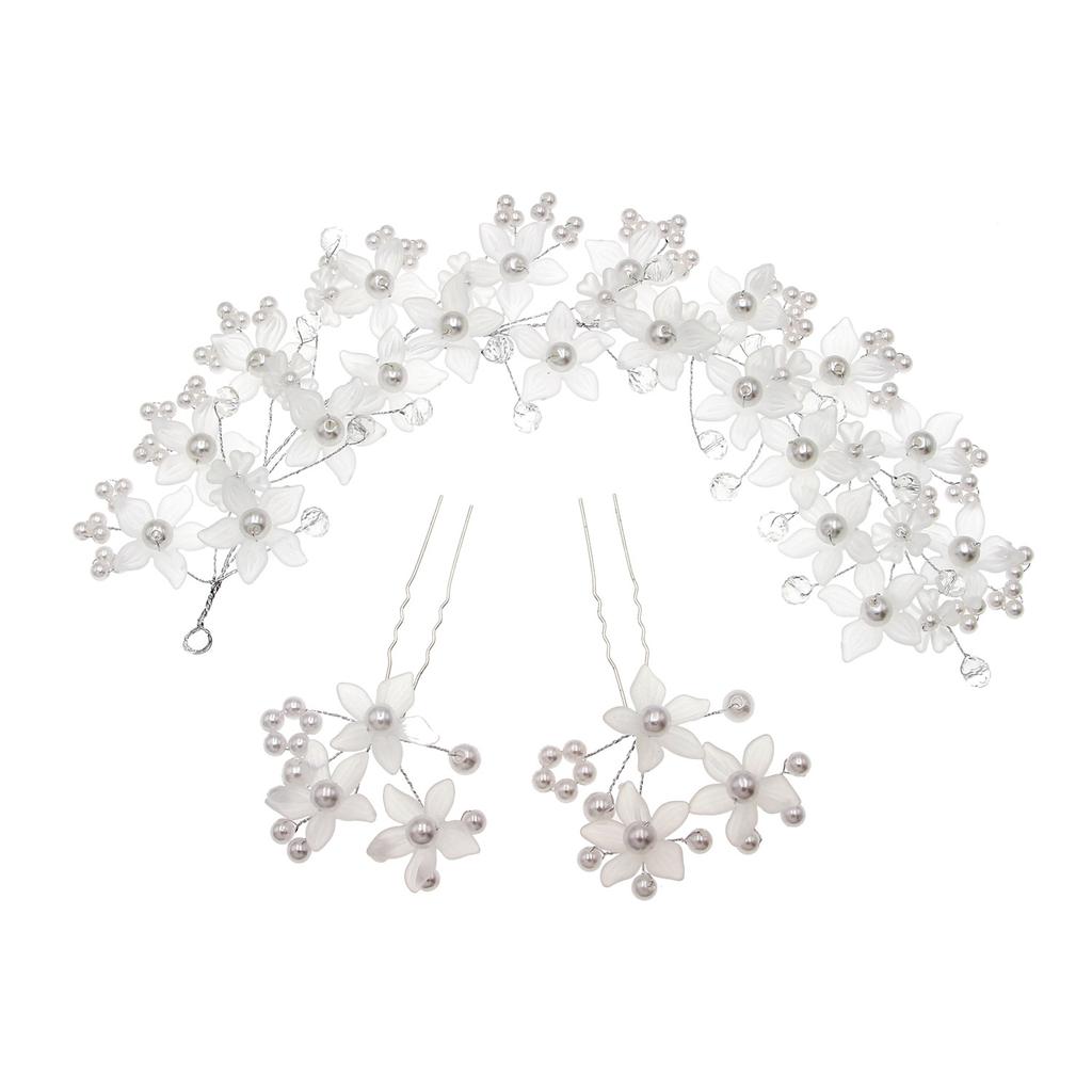 Europe and America Cross Border White Acrylic Frosted Flower Handmade Pearl Flexible Chain Hair Accessories Headdress Hairpin
