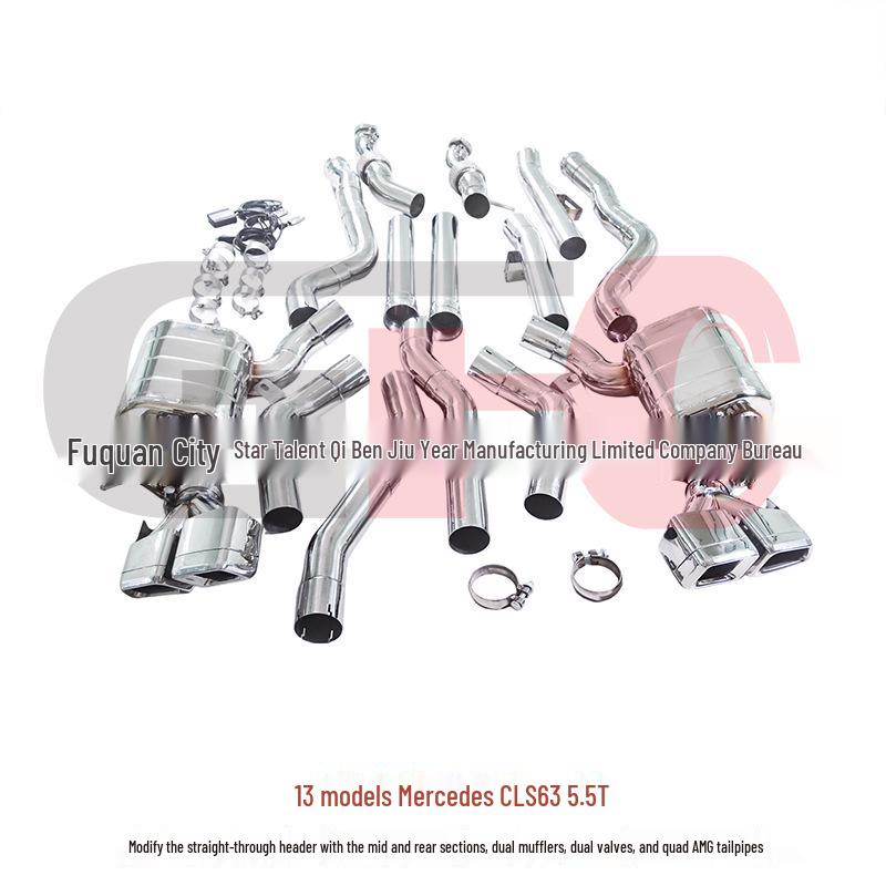 Mercedes CLS63 5.5T AMG GFC Straight-Through Header with Dual-Valve Muffler and Quad Exhaust Tips.