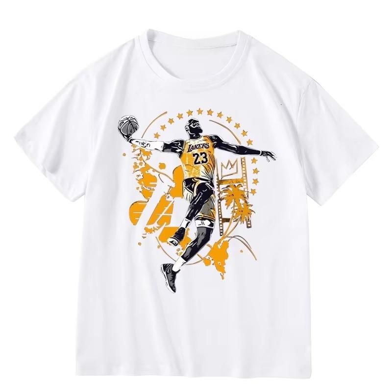 European and American Trendy Brand No. 23 James Dunk Illustration Commemorative Basketball Pure Cotton Top Short-sleeved T-shirt