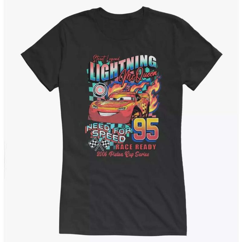 2026 New Pixar Cars Lightning McQueen Racing Print WoUnisex Crew Neck Relaxed Plus Size Comfortable Short Sleeve TShirt