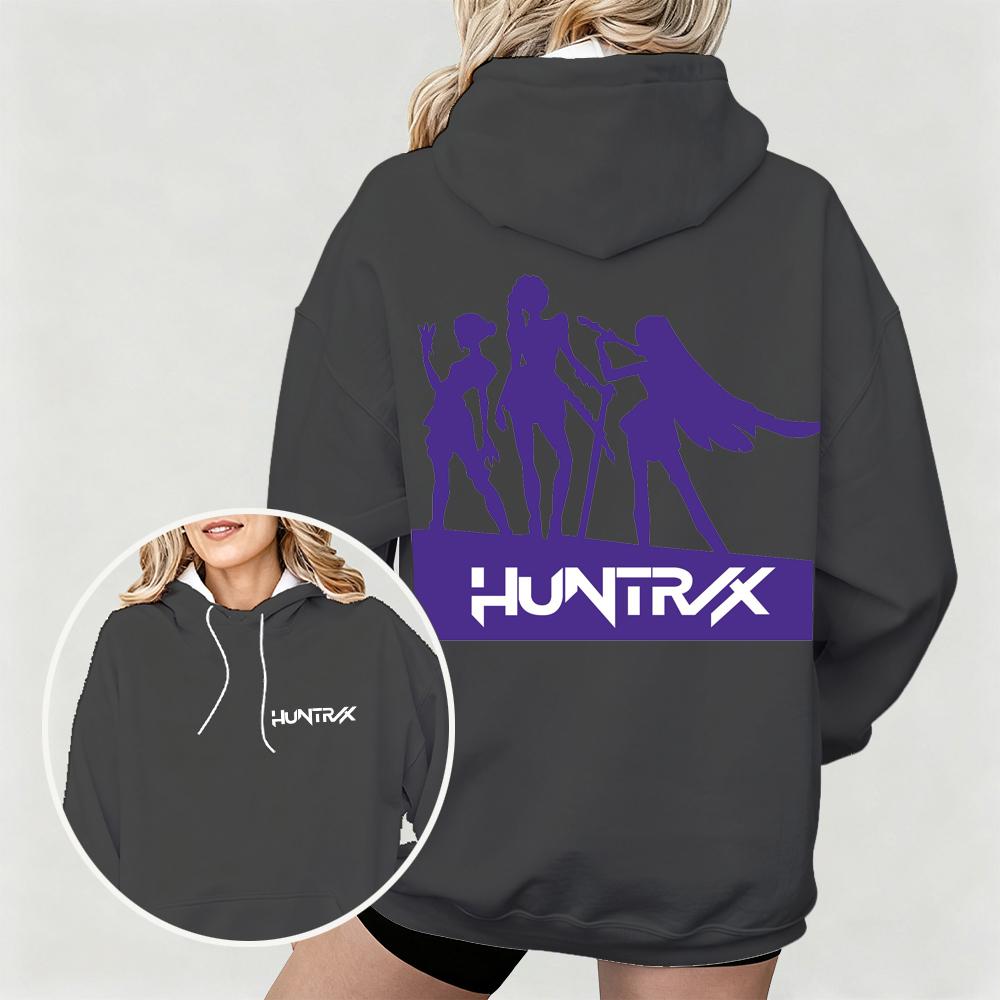 Женская толстовка K-Pop Охотники на демонов с принтами силуэтов группы HUNTRX Уютная для осенне-зимних повседневных нарядов для фанатской коллекции