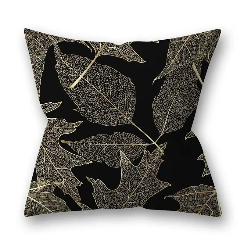 Golden Leaves and Feathers Pattern Pillow Covers Pattern Cushion Cover Suitable for Sofa Bedroom Car Pillow Cover