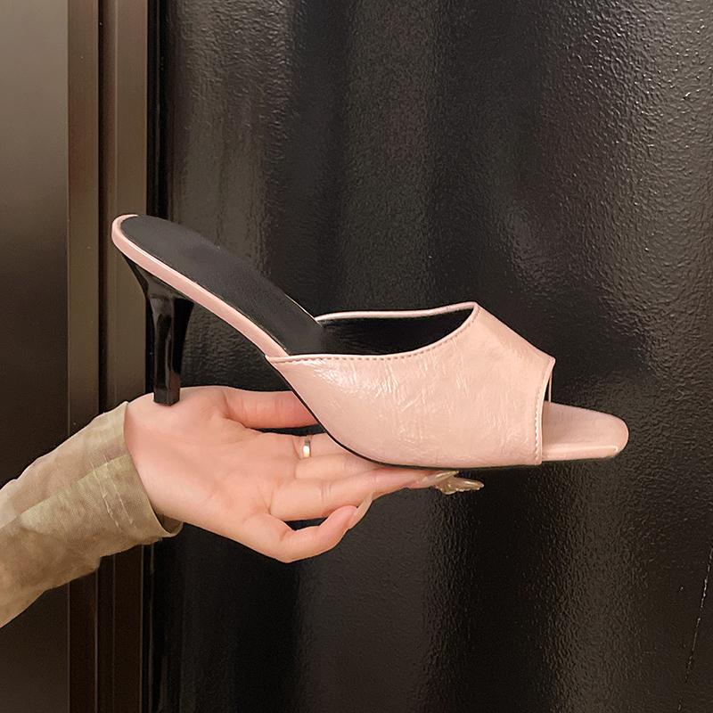 Модные туфли-шлепанцы на высоком каблуке-шпильке для женщин на лето, новые с квадратным носком, с мелким вырезом, износостойкие, однословные, крутые мопы