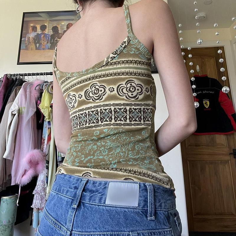 Печатный V-образный вырез ретро Spice Girls сексуальный спинка талия утягивающий нишевый внешний вид подтяжки