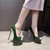 Зеленые 16 см тонкие высокие каблуки женские босоножки сексуальные открытый носок платформа змеиная кожа клуб стриптиза Pole Dance туфли неглубокие туфли-лодочки