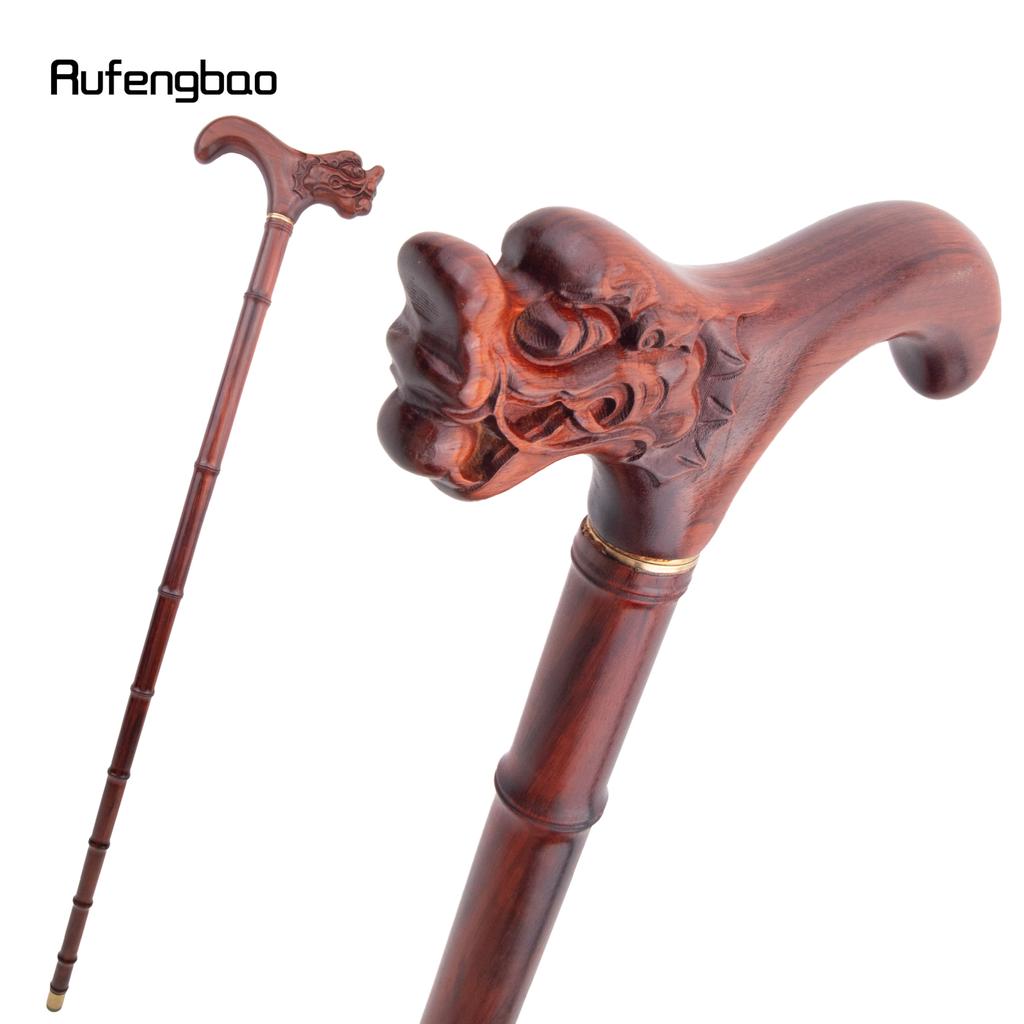 Red Dragon Wooden Bamboo Joint Single Joint Fashion Walking Stick Decorative Cospaly Cane Halloween Crutch Wand Crosier 92cm