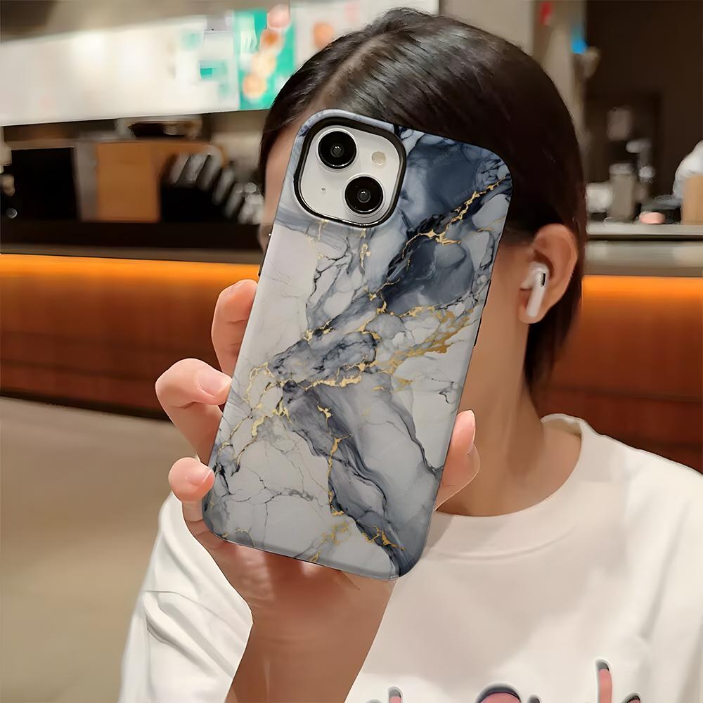 Чехол для телефона с мраморным узором, жесткий ПК, для IPhone 16 Pro Max 16 15 14 Plus 13 12 11, двухслойный, глянцевый, HD-покрытие