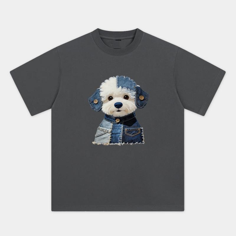Zazomde Kawaii Patchwork Dog Print Tshirt Unisex Unisex Harajuku Aesthetic Short Sleeve Breathable Cotton Daily Casual Tops Summer