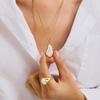 Yori 18K Gold Plated Stainless Steel Shell Pearl Jewelry Set Necklace Earrings Ring Trio for Wedding/Party/Daily Elegant Gift