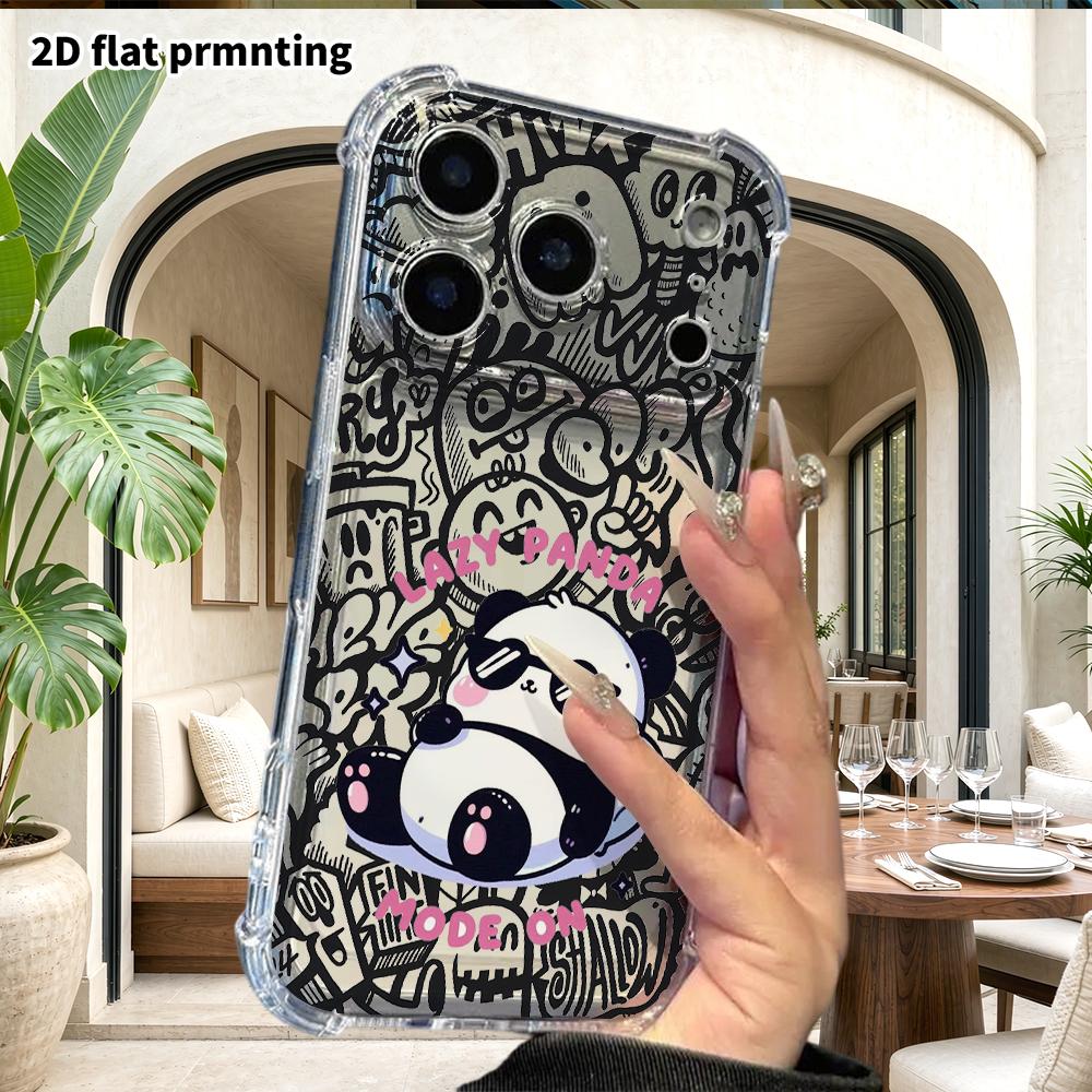 Phone Case: 2D flat suitable for iPhone 18 17 16 15 14 13 Pro, transparent four corner protective case, lazy mode, Christmas and Halloween gift