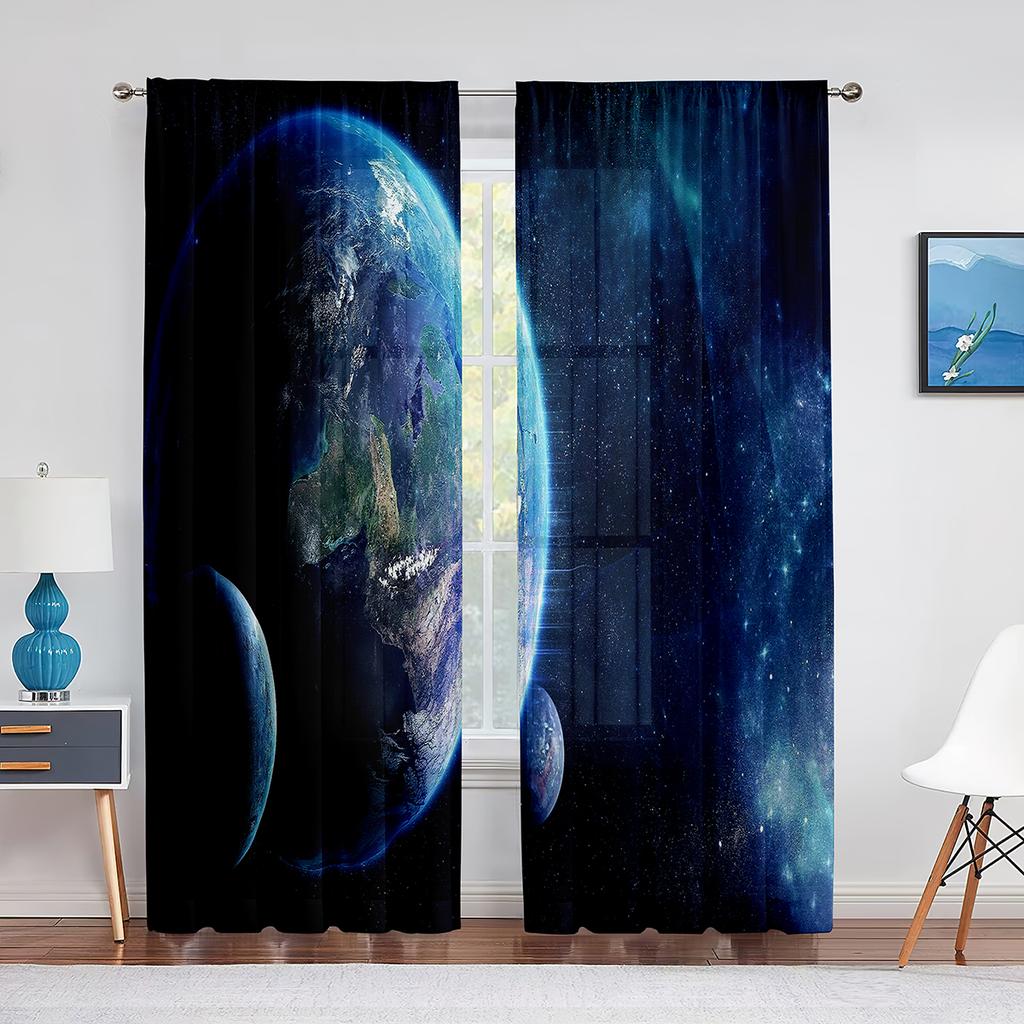 Космос Планета Земля Марс Меркурий Галактика Тюль Шторы для Домашнего Офиса Окна Спальни Кухни Современные Шифоновые Прозрачные Вуалевые Шторы