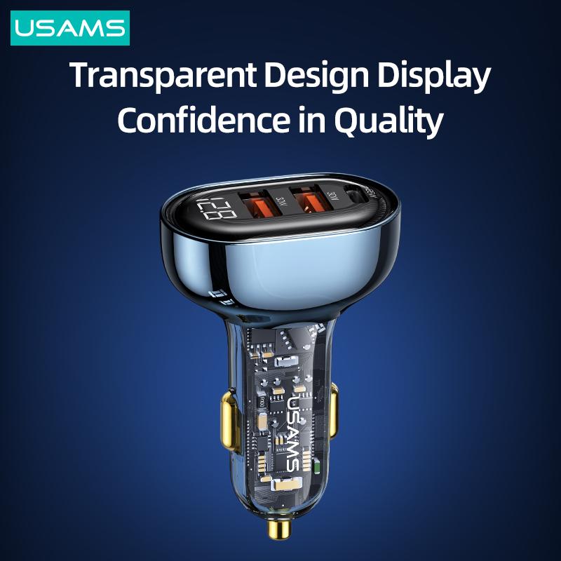 USAMS Быстрое автомобильное зарядное устройство 125 Вт, прозрачное USB-зарядное устройство переменного тока для iPhone 13, 12, 11, iPad, Xiaomi, Huawei, Samsung, телефона, ноутбука, планшета