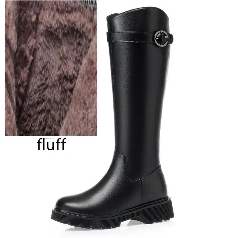 High Boots Female Genuine Leather Winter Wool Warm Women's Long Boots Large Size Riding Boots Women