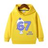 Comfortable long-sleeve hoodie for boys and girls, featuring a fun fruit pattern and "67 Six Seven" lettering.