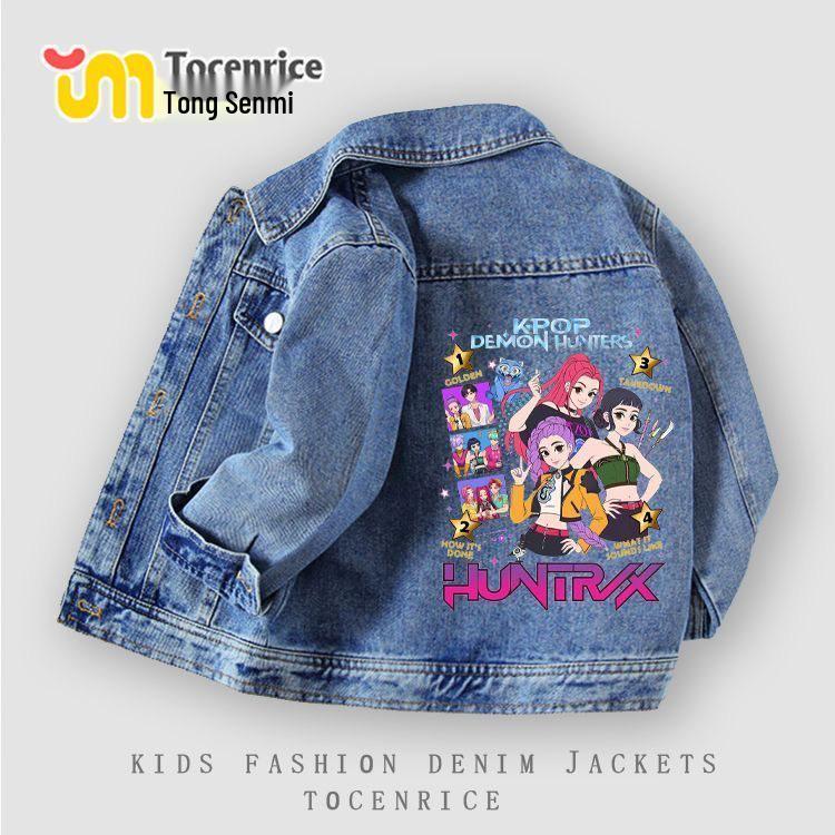 Джинсовая куртка K-pop Witch Girls Весна/Осень 2026 - Модный дизайн с лацканами для детей среднего и старшего возраста