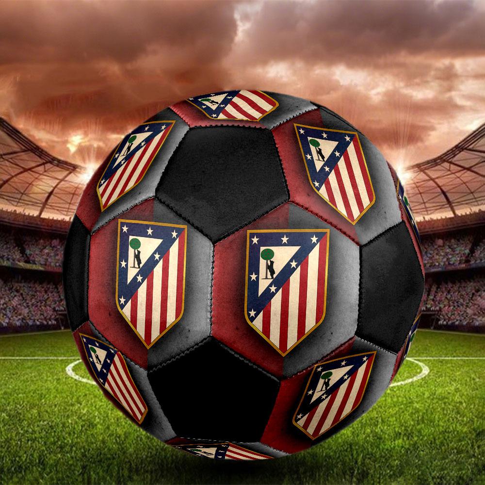 Atletico Madrid Size 5 Soccer Ball, Machine-Stitched PVC, Durable & High Bounce, All Ages Fit, fan merchandise, matches & outdoor use.
