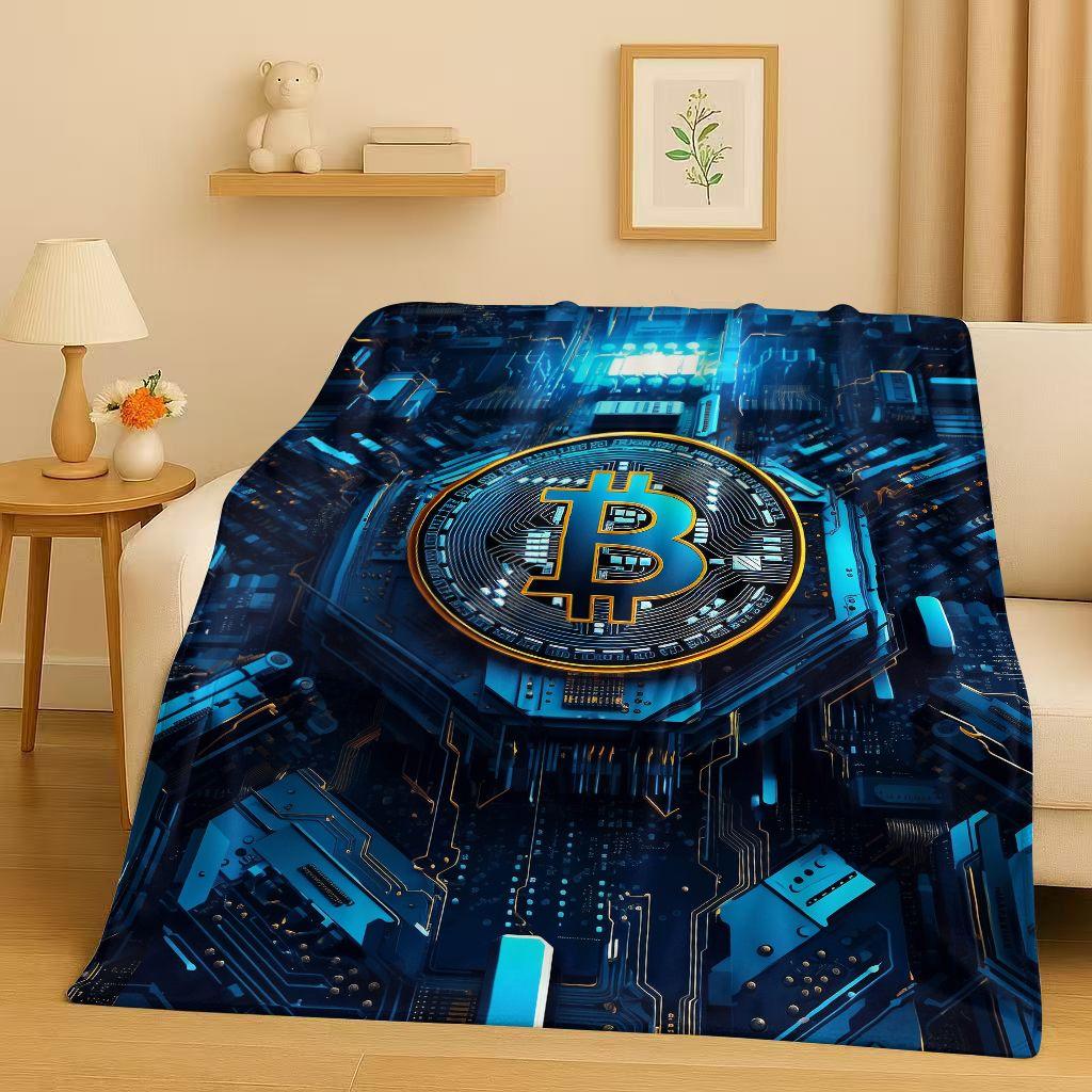 3D Богатая BTC Биткоин Печатная плата Искусство Мультяшное Фланелевое Одеяло, Ультра Мягкий Теплый Плюшевый Плед для Дома Спальни Кровати Дивана Покрытие Дети