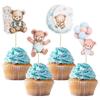 12/24 шт. Мультяшные топперы для кексов с мишками для детей, для вечеринки в честь 1-го дня рождения мальчика/девочки, для украшения торта своими руками, голубые, розовые, сувениры для детского душа