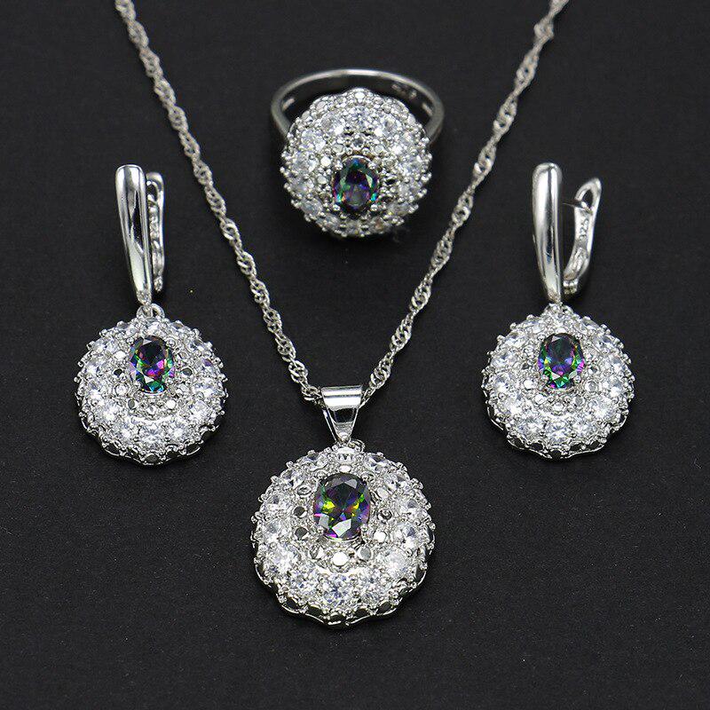 Lindon 925 ювелирный набор из стерлингового серебра для женщин. В комплекте: серьги, подвеска, кольцо. Цвет камня в ассортименте