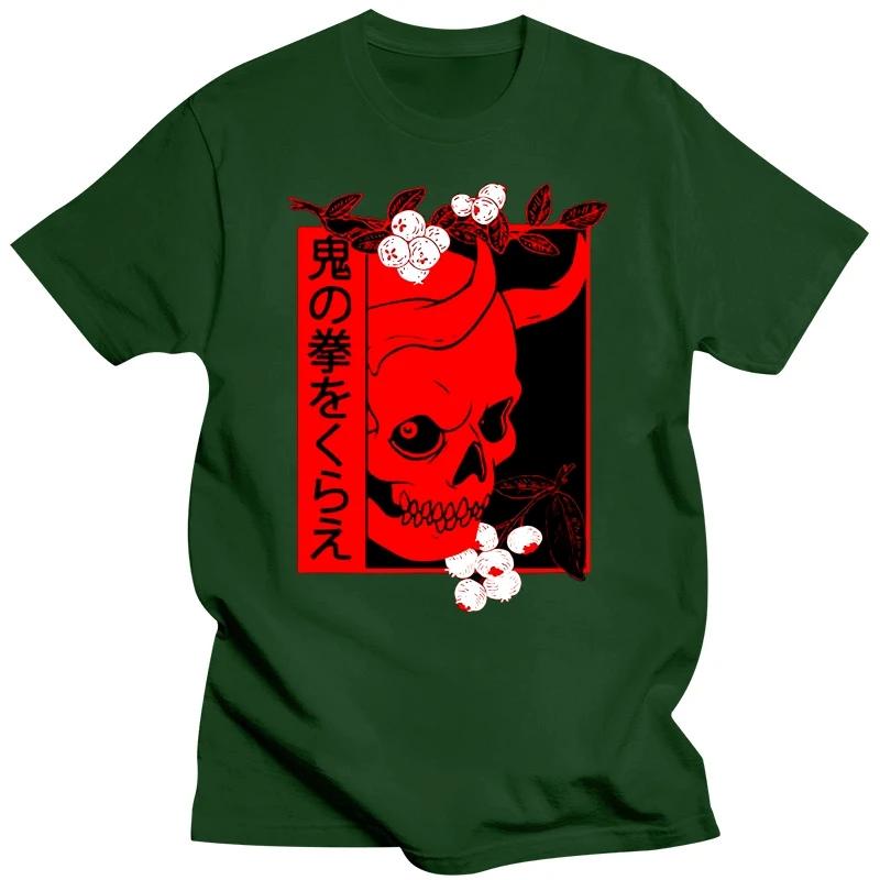 Японский Демон Искусство Лицо Череп Дьявол Они Харадзюку Эстетическая черная футболка S-3Xl Топы Новая унисекс смешная футболка