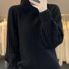 Женский утягивающий шерстяной свитер с высоким воротником и пышными рукавами - Осенне-зимний универсальный однотонный модный