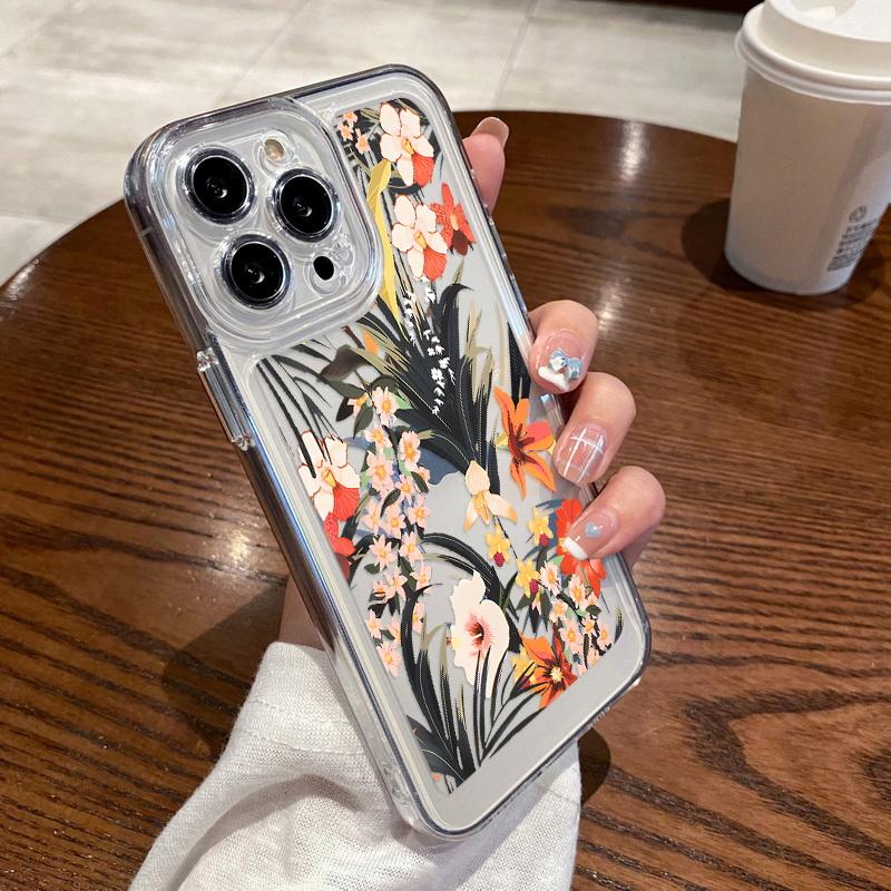 Flower Clear Color Cover For Iphone 16 15 14 Plus 13 12 11 Pro Max 7 8 Plus Xs Max Xr 13 12 Mini Full Camera Protective Silicone Shockproof Soft Case