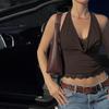 Кружевной пэчворк топ-майка с завязками на шее Весна 2025 - Пикантный облегающий крой с расклешенным низом для ношения как отдельно, так и под одежду